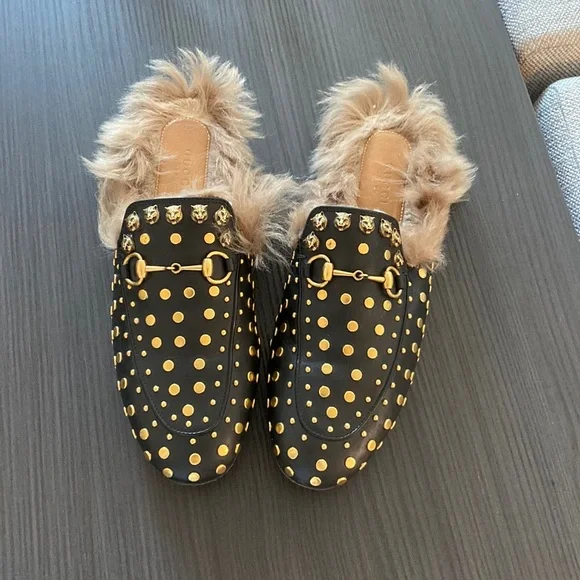 Gucci | Shoes | Gucci Studded Furry Fur Slip On Mules | Poshmark display picture 3